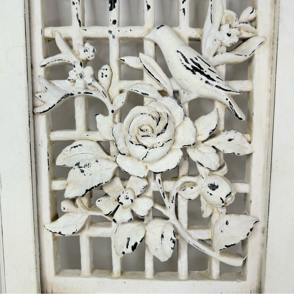 Wood And Iron Plant Pot Hanger Holder Wall Mount Floral Bird Distressed - Picture 2 of 10